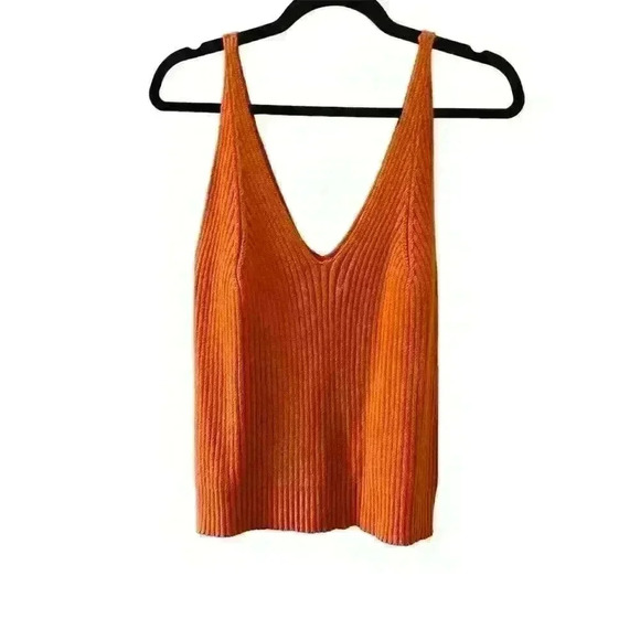 FRNCH Paris Women's Orange V-Neck Sleeveless Crop Cami Top Size M - Picture 3 of 6